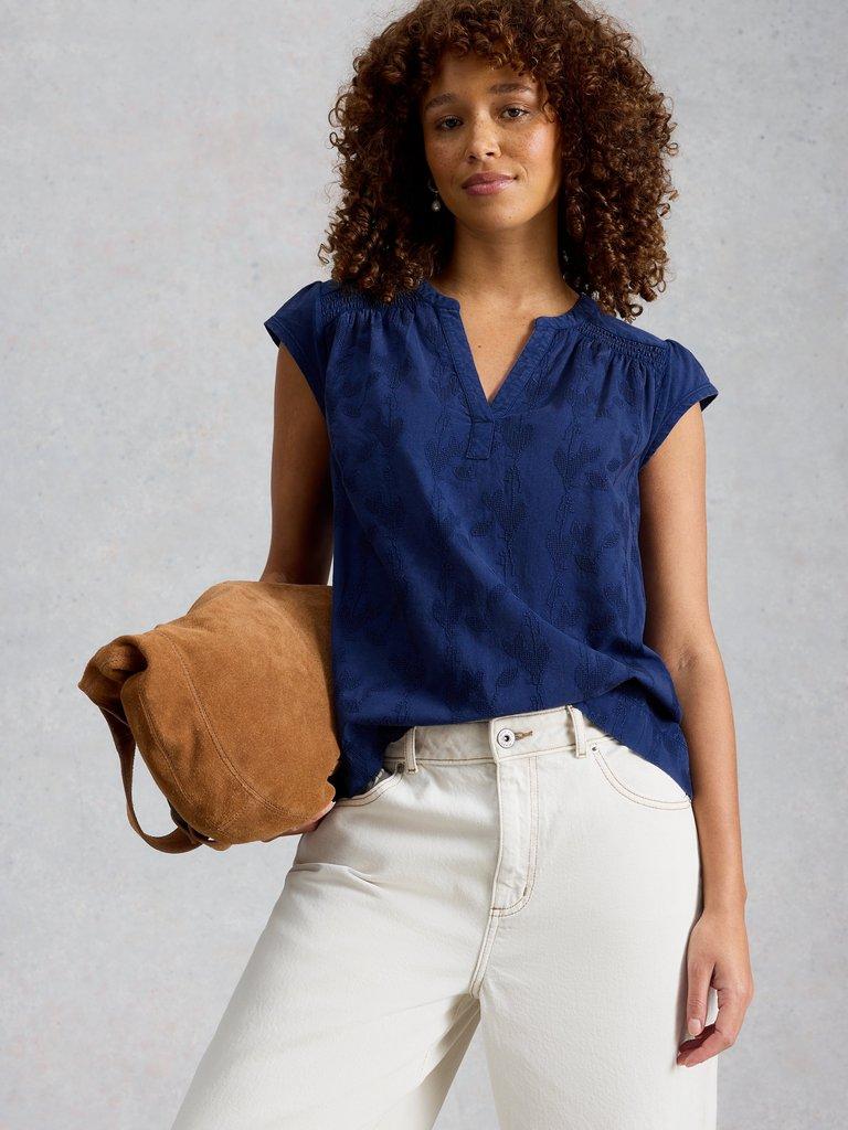 AMELIA EMBROIDERY TOP in INDIGO BLE - LIFESTYLE