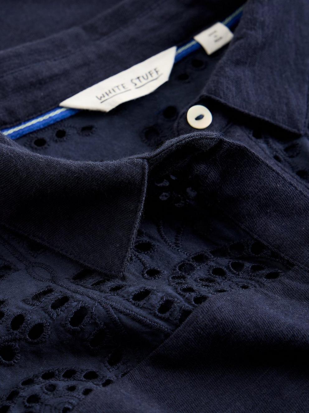 SANDY BRODERIE TOP in DARK NAVY - FLAT DETAIL