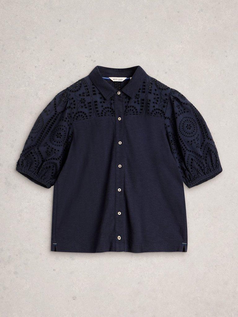 SANDY BRODERIE TOP in DARK NAVY - FLAT FRONT