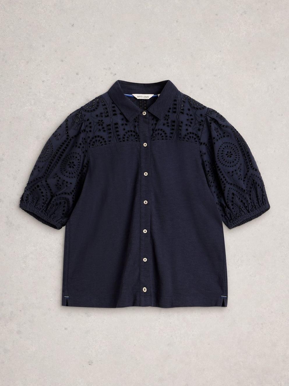 SANDY BRODERIE TOP in DARK NAVY - FLAT FRONT