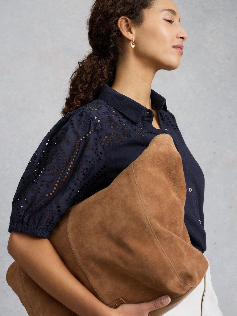 SANDY BRODERIE TOP in DARK NAVY - MODEL DETAIL
