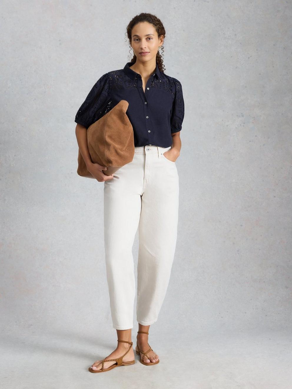 SANDY BRODERIE TOP in DARK NAVY - MODEL FRONT