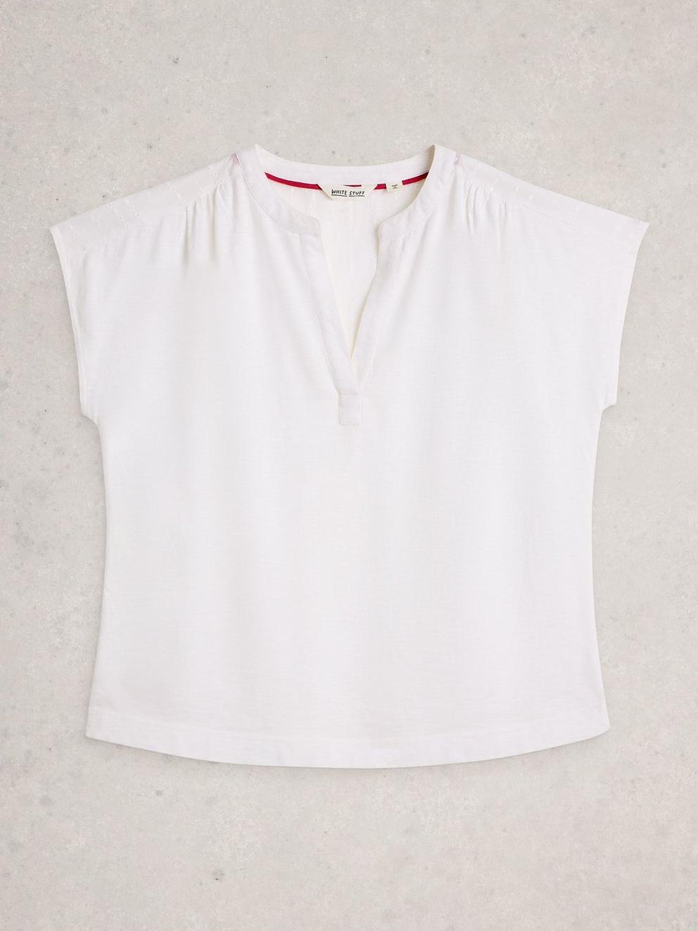 NOLA NOTCH BRODERIE TEE in BRIL WHITE - FLAT FRONT