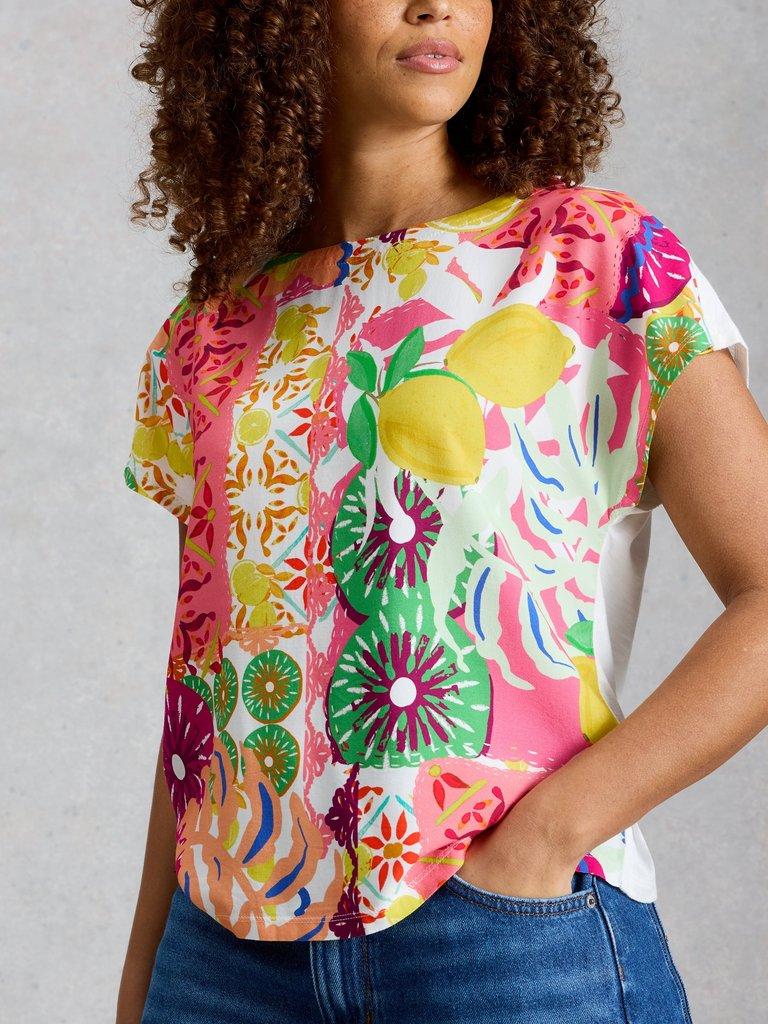 WOVEN MIX CREW NECK TEE in YELLOW PR - MODEL DETAIL