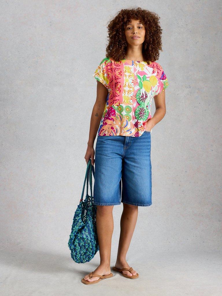 WOVEN MIX CREW NECK TEE in YELLOW PR - MODEL FRONT