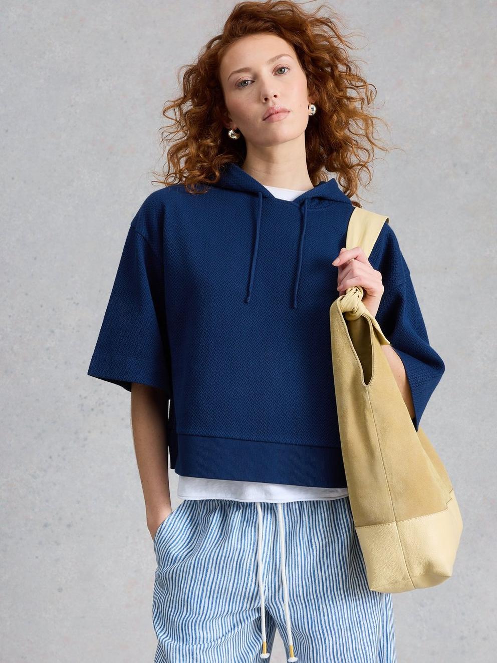 HERRINGBONE HOODIE in DARK NAVY - LIFESTYLE