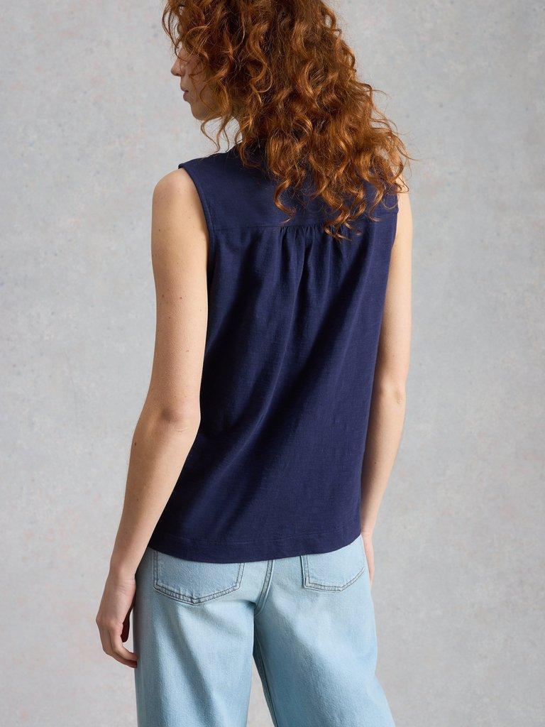 POPPY TOP in DARK NAVY - MODEL BACK