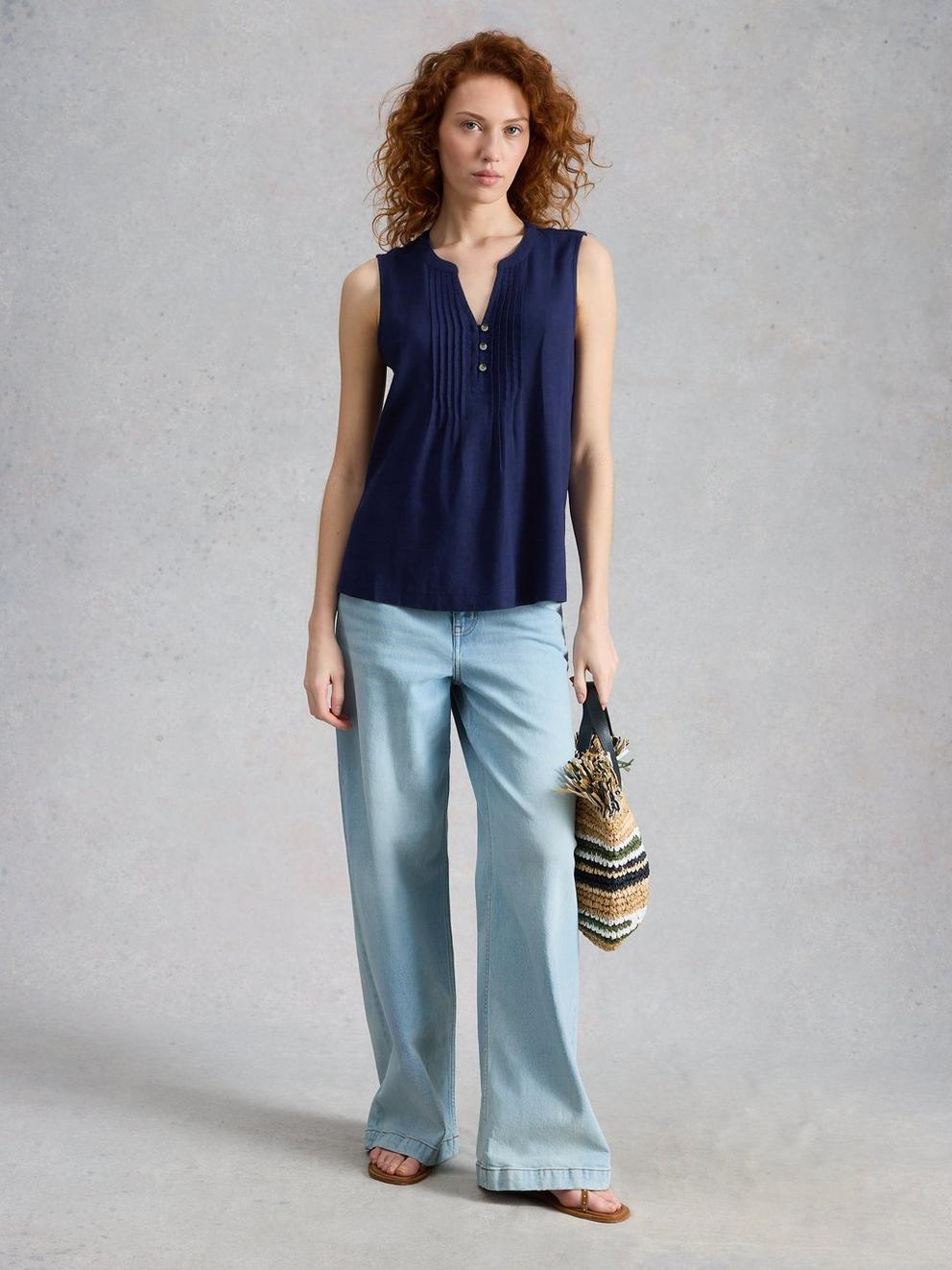 POPPY TOP in DARK NAVY - MODEL FRONT