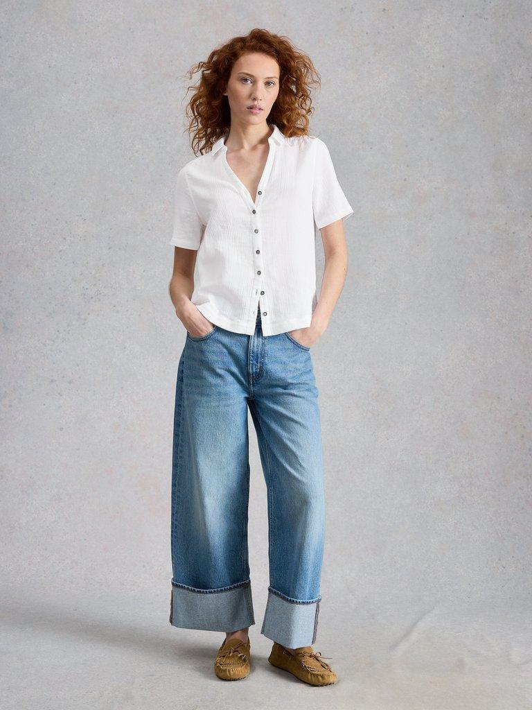 ANNIE SS DOUBLE CLOTH in BRIL WHITE - MODEL FRONT