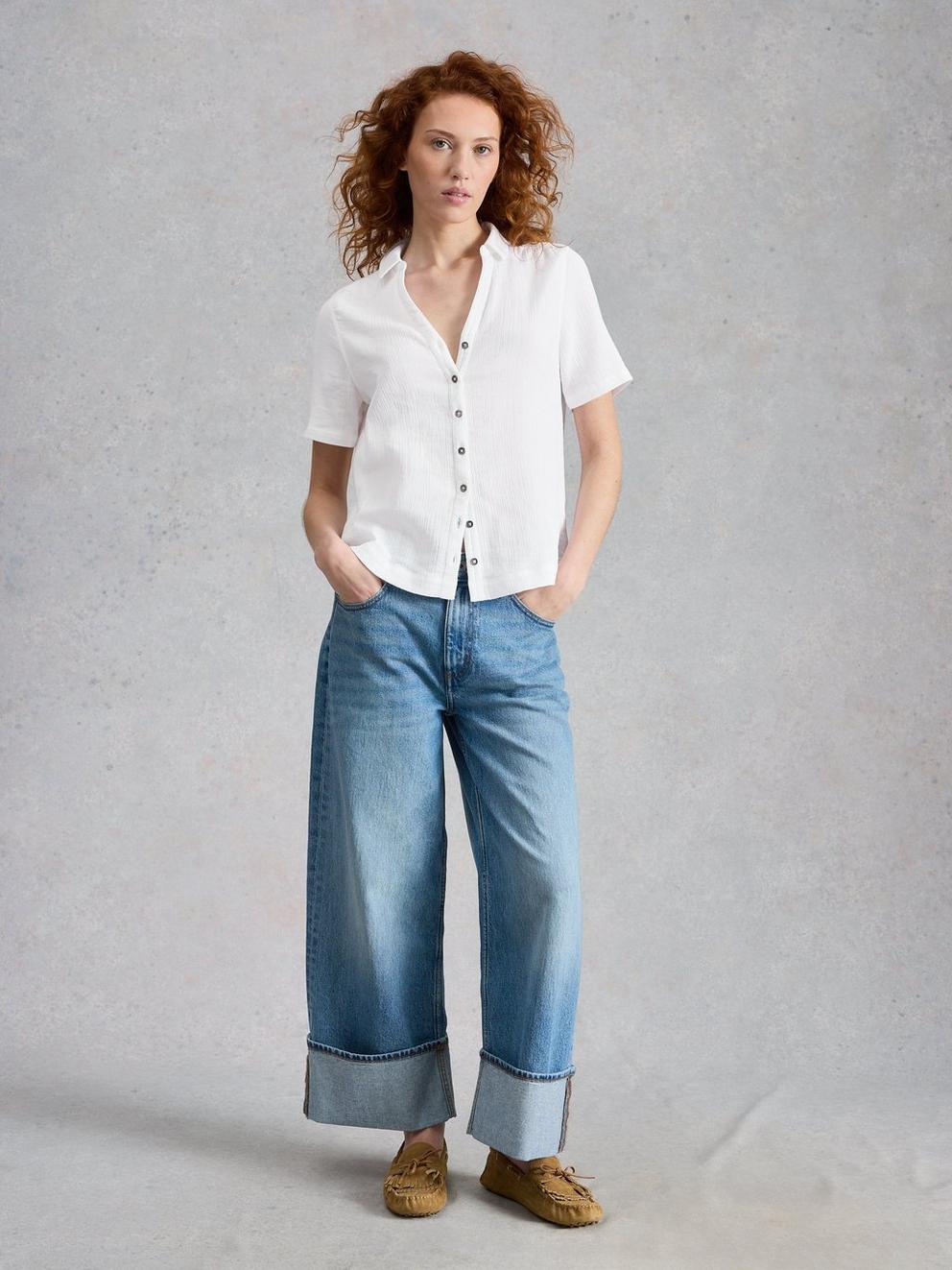 ANNIE SS DOUBLE CLOTH in BRIL WHITE - MODEL FRONT