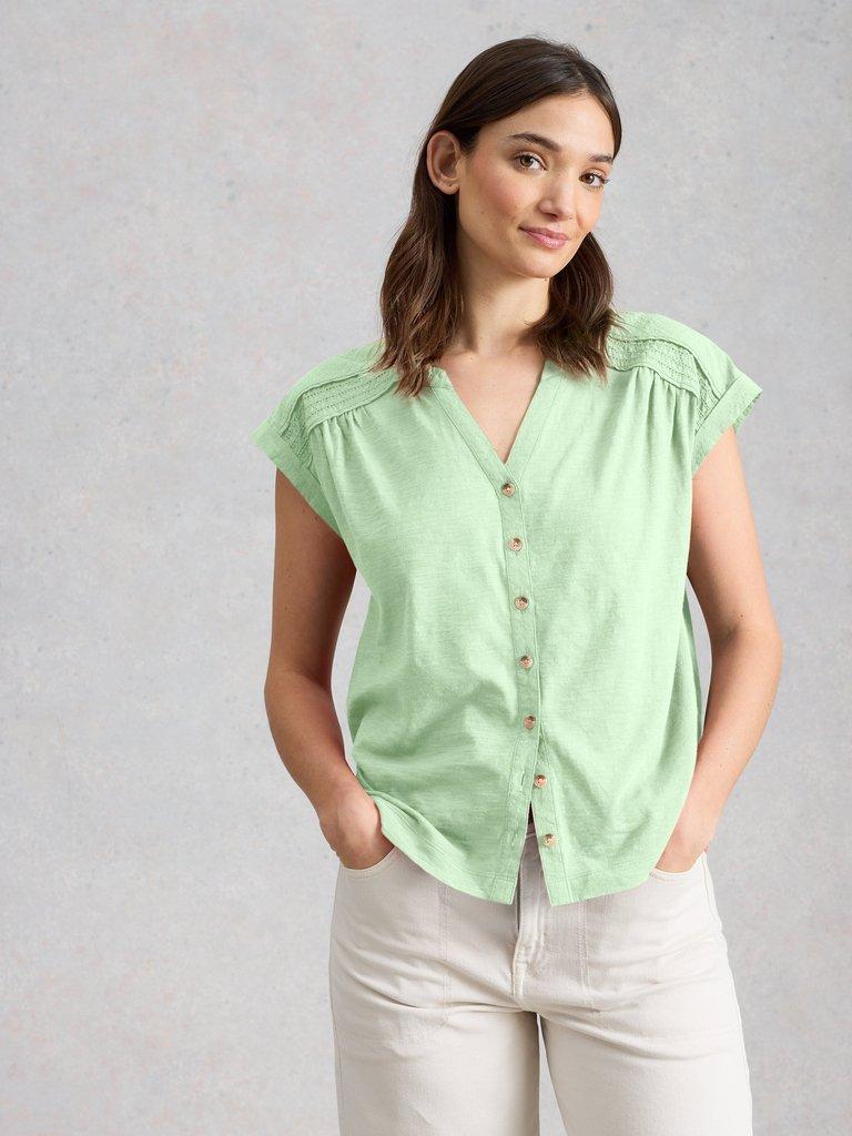 BILLIE BUTTON SHIRT in LGT GREEN - LIFESTYLE