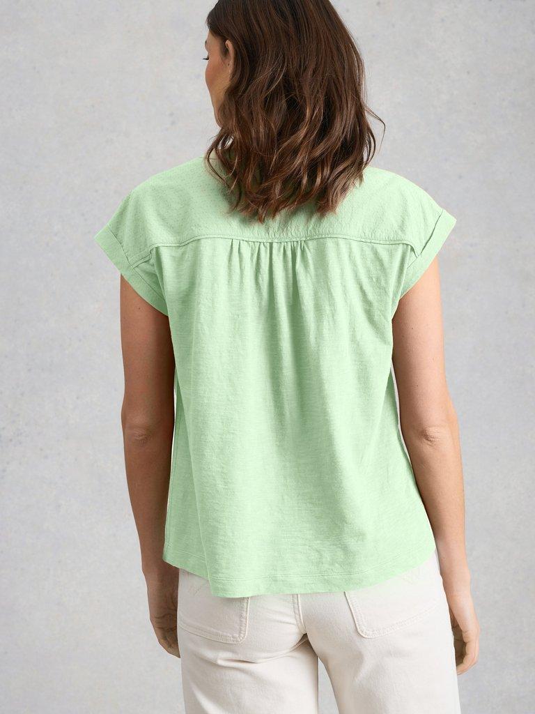 BILLIE BUTTON SHIRT in LGT GREEN - MODEL BACK
