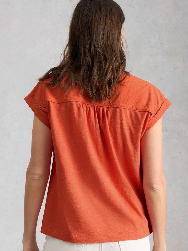 BILLIE BUTTON SHIRT in MID RED - MODEL BACK