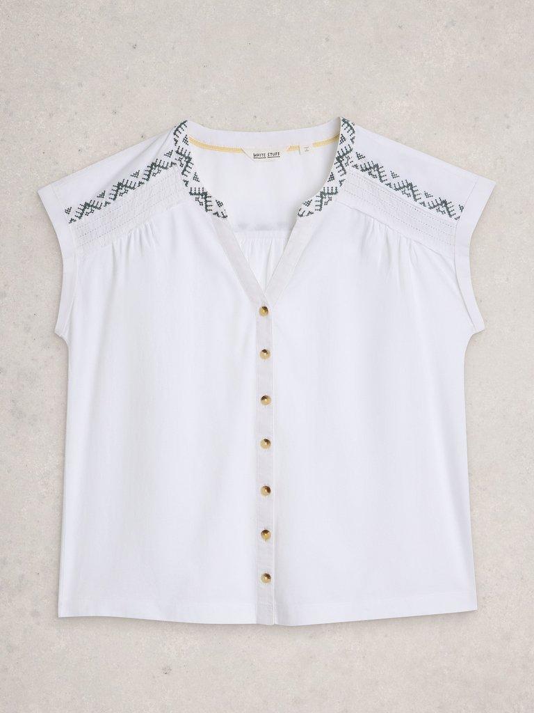 BILLIE EMB BUTTON SHIRT in BRIL WHITE - FLAT FRONT