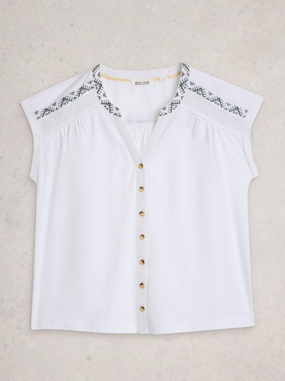BILLIE EMB BUTTON SHIRT in BRIL WHITE - FLAT FRONT