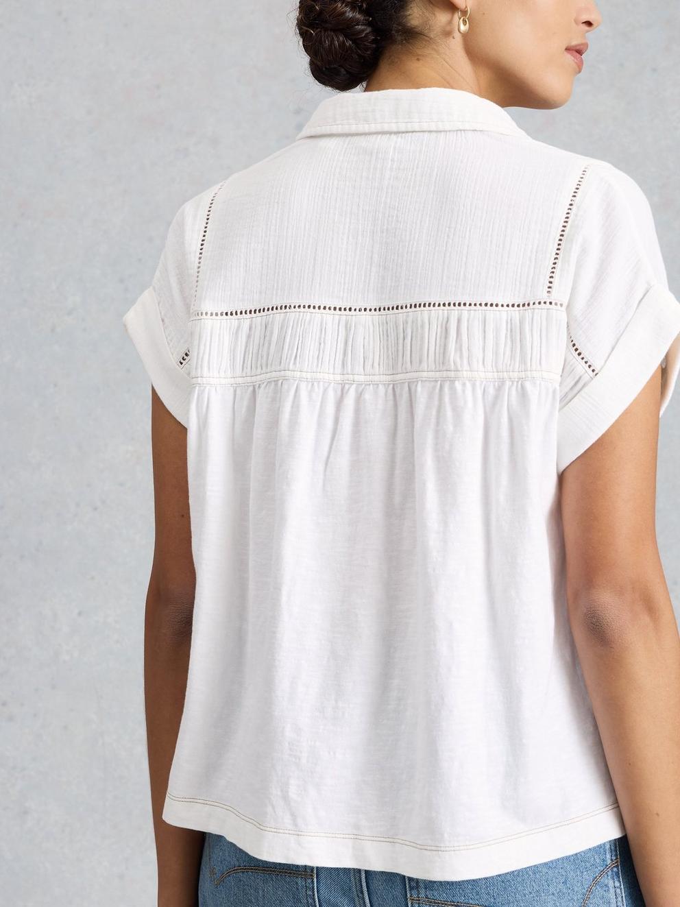 DIDI DOUBLE CLOTH SHIRT in BRIL WHITE - MODEL BACK