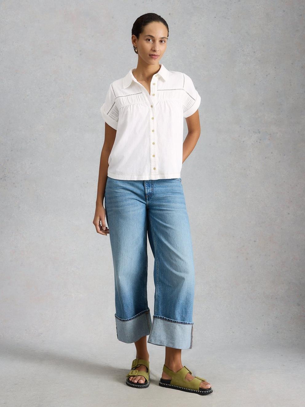 DIDI DOUBLE CLOTH SHIRT in BRIL WHITE - MODEL FRONT