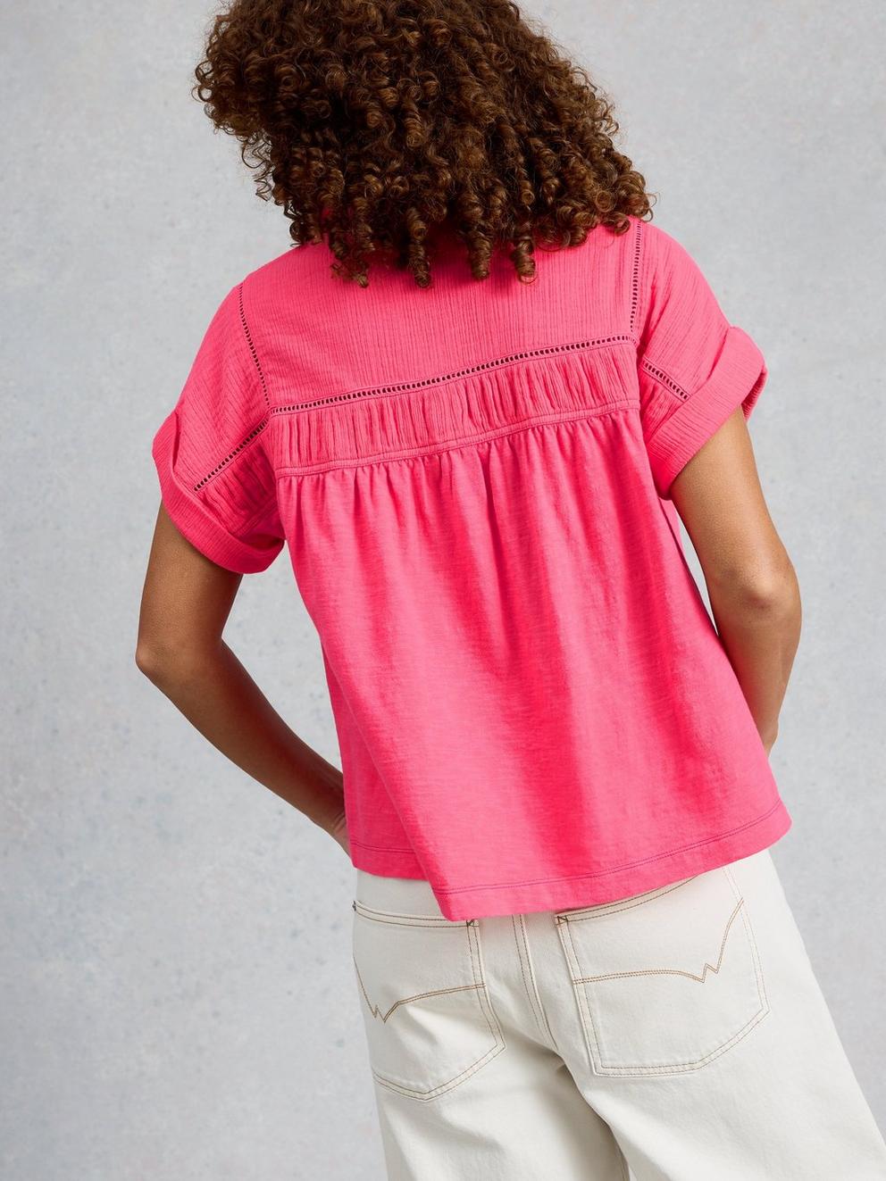 DIDI DOUBLE CLOTH SHIRT in BRT PINK - MODEL BACK