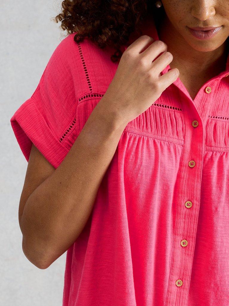 DIDI DOUBLE CLOTH SHIRT in BRT PINK - MODEL DETAIL