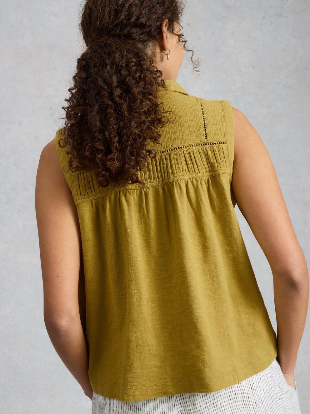 DIDI DOUBLE CLOTH SHIRT in KHAKI GRN - MODEL BACK