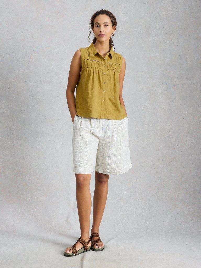 DIDI DOUBLE CLOTH SHIRT in KHAKI GRN - MODEL FRONT