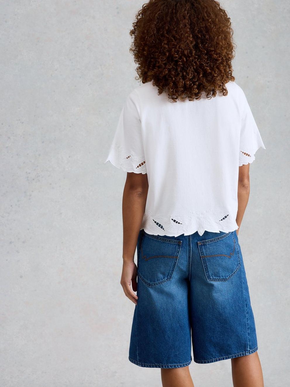 COLLEEN CUTWORK TEE in BRIL WHITE - MODEL BACK
