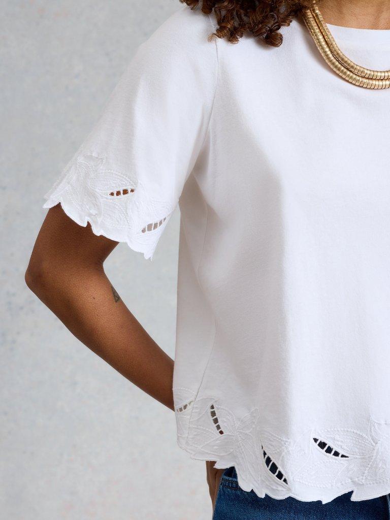 COLLEEN CUTWORK TEE in BRIL WHITE - MODEL DETAIL