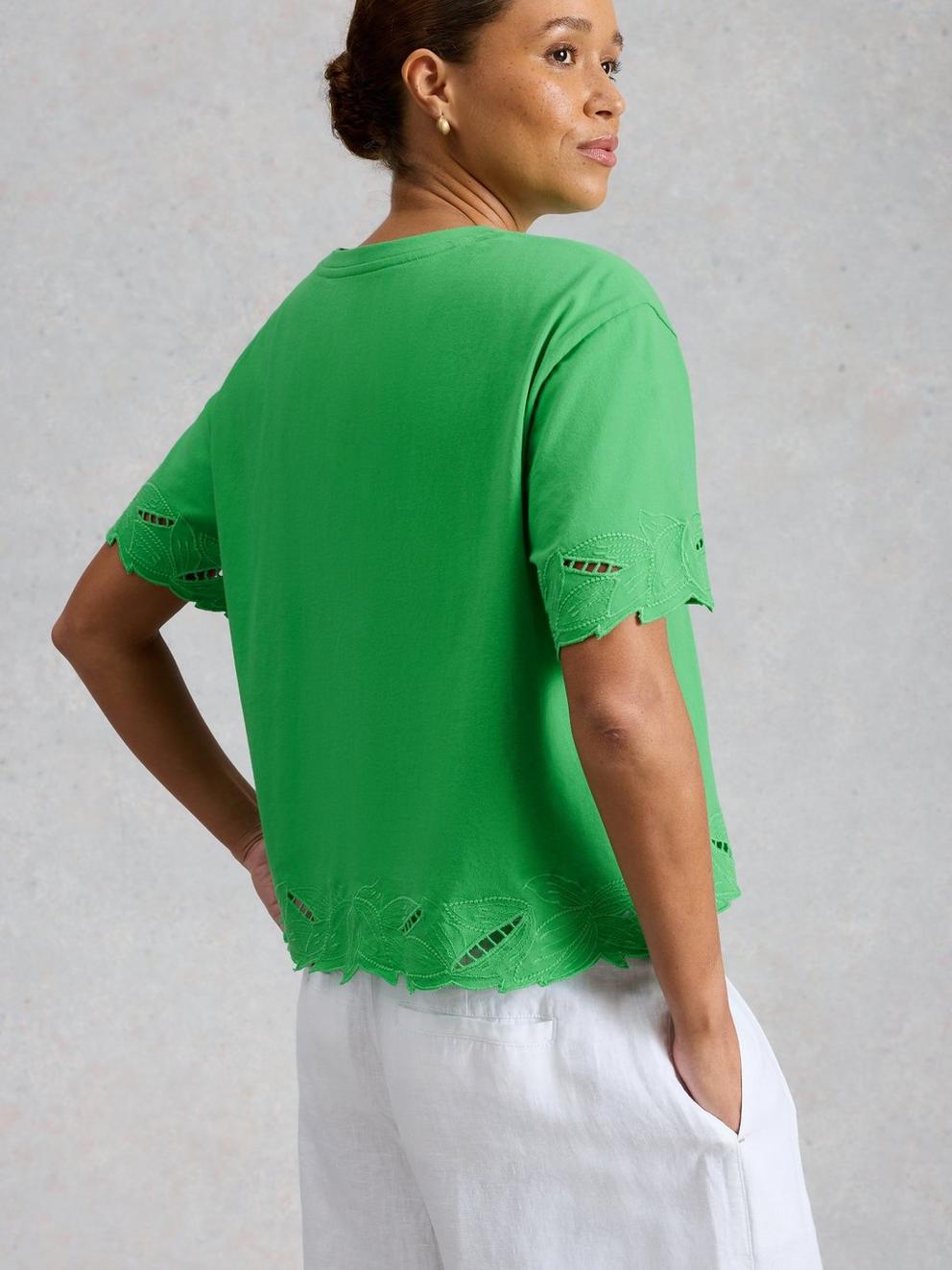 COLLEEN CUTWORK TEE in BRT GREEN - MODEL BACK