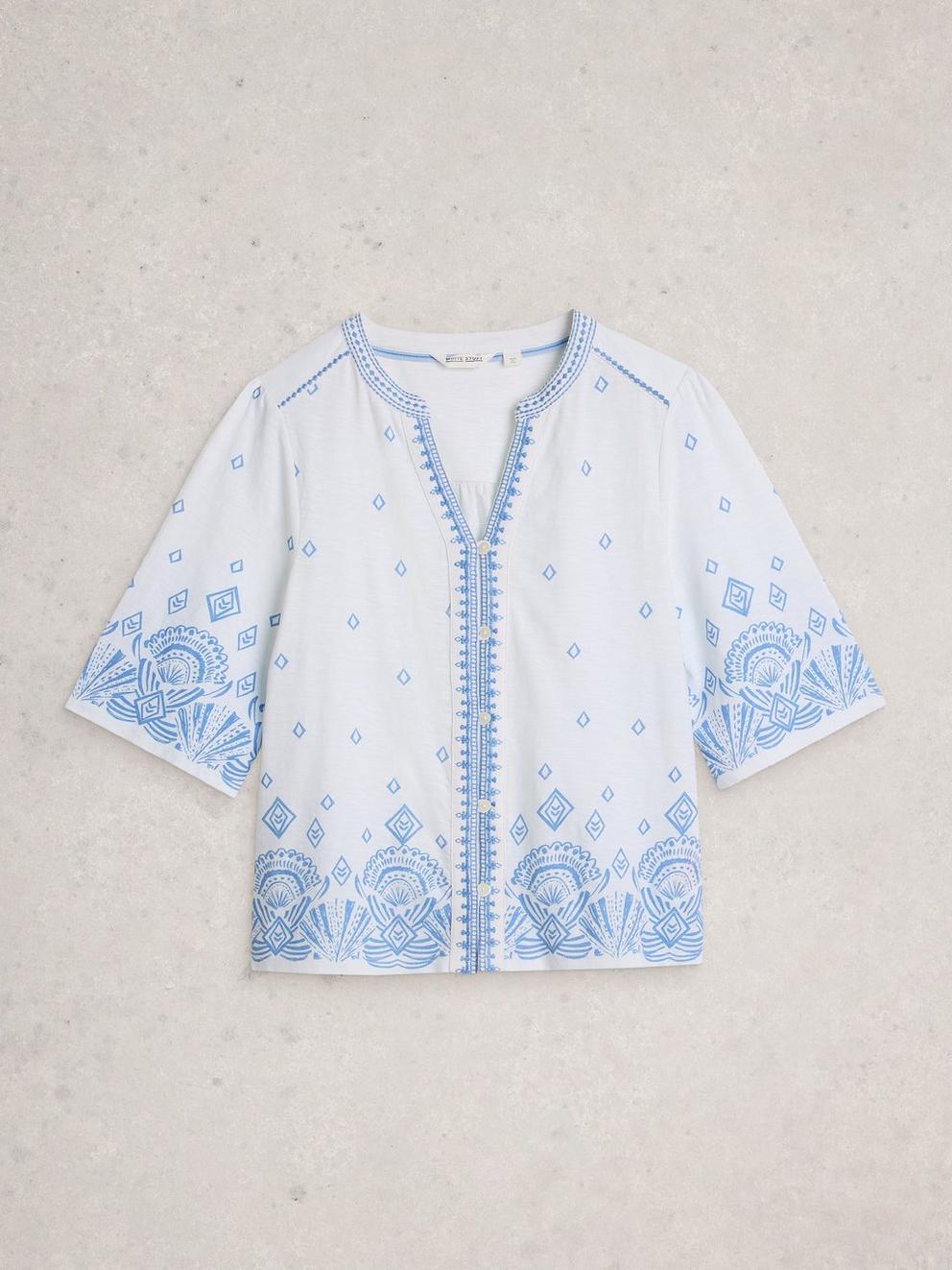 LIZZIE BORDER EMBROIDERED TOP in WHITE PR - FLAT FRONT