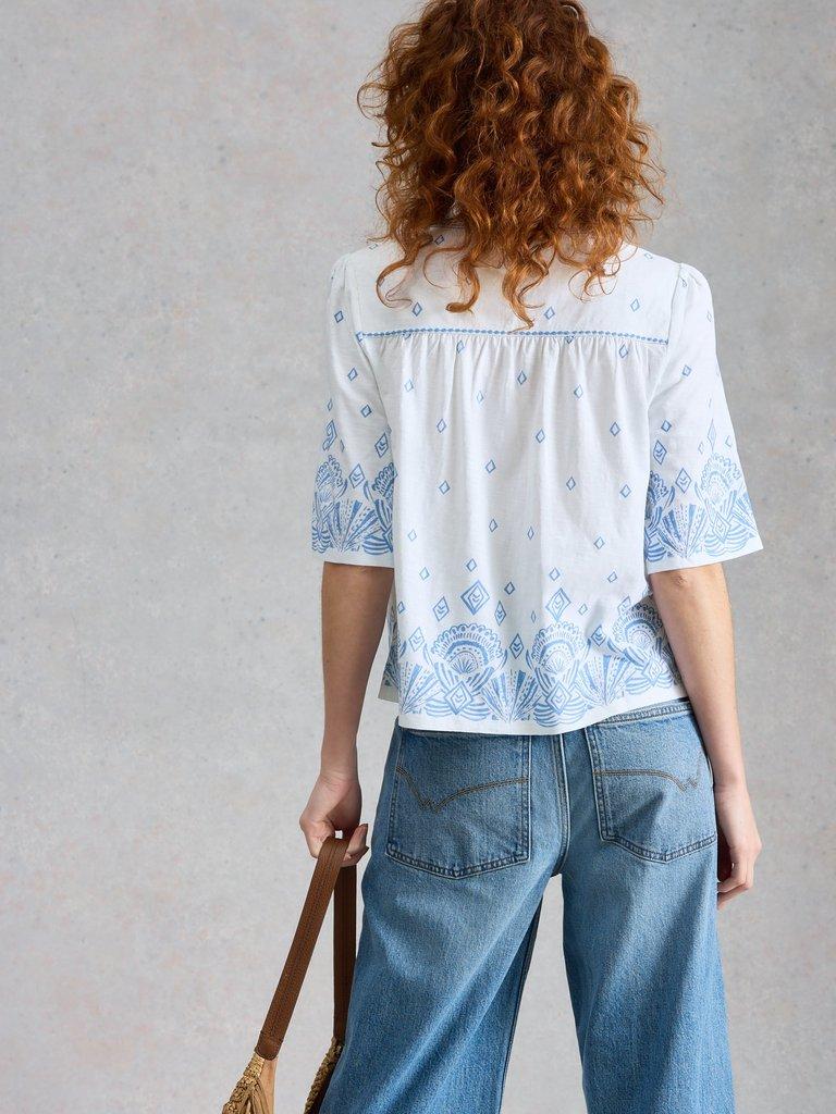 LIZZIE BORDER EMBROIDERED TOP in WHITE PR - MODEL BACK