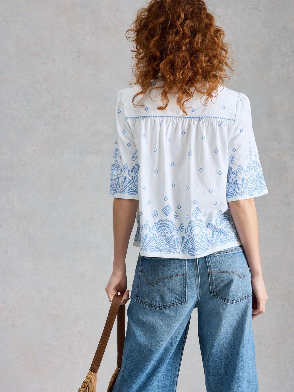 LIZZIE BORDER EMBROIDERED TOP in WHITE PR - MODEL BACK