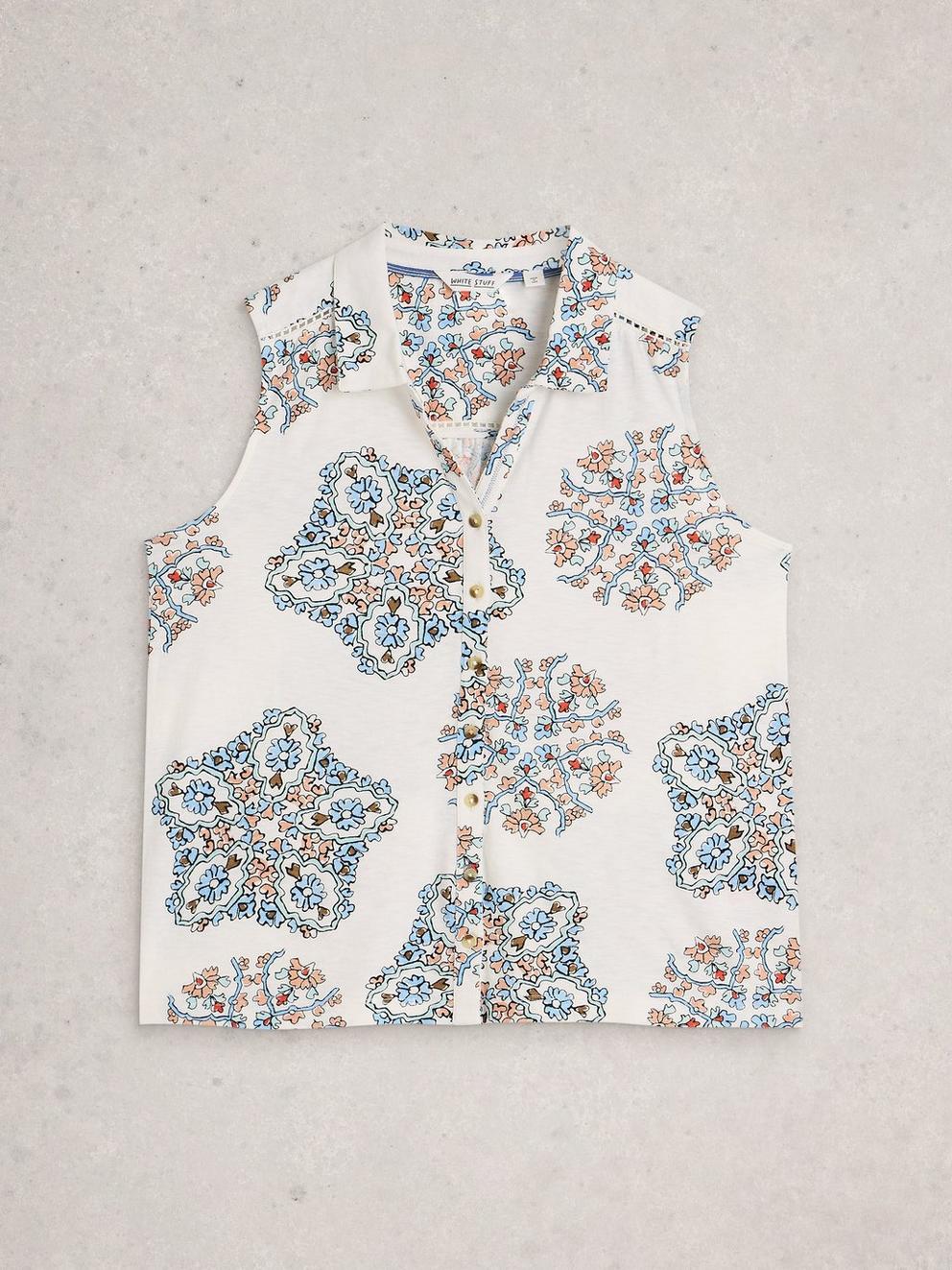 AMY SLEEVELESS SHIRT in IVORY MLT - FLAT FRONT