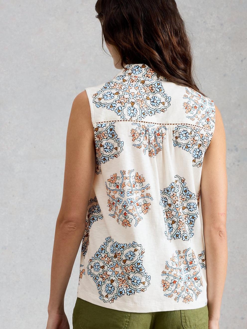 AMY SLEEVELESS SHIRT in IVORY MLT - MODEL BACK