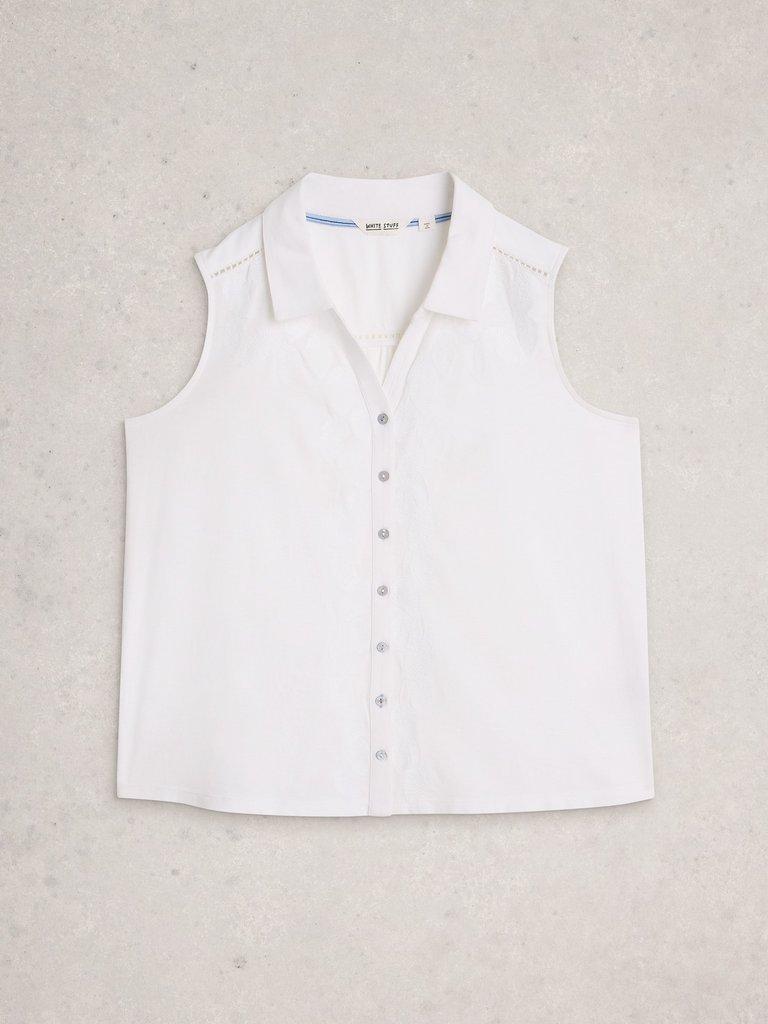 AMY EMB SLEEVELESS SHIRT in BRIL WHITE - FLAT FRONT