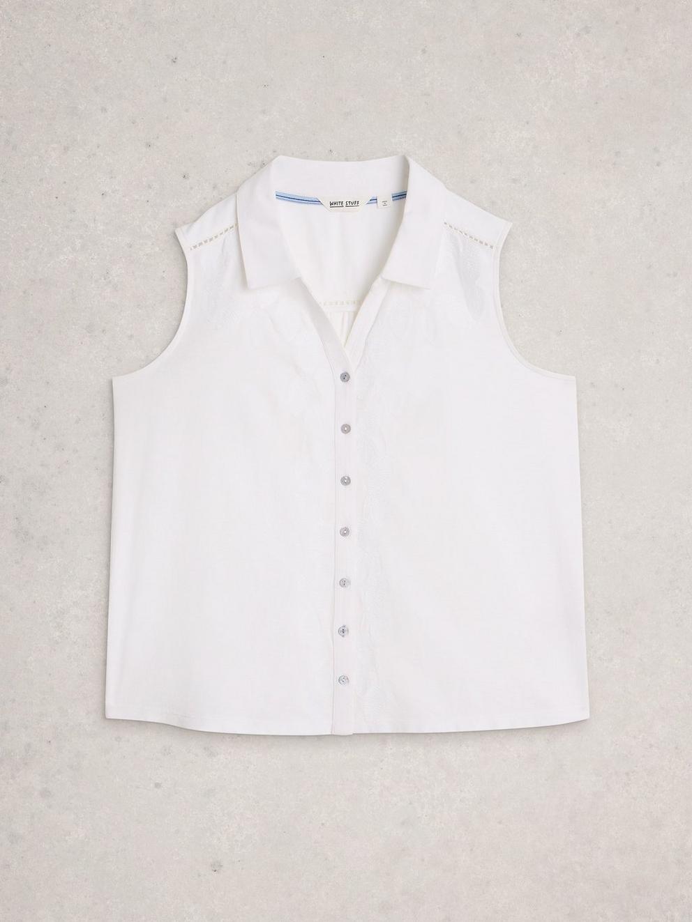 AMY EMB SLEEVELESS SHIRT in BRIL WHITE - FLAT FRONT