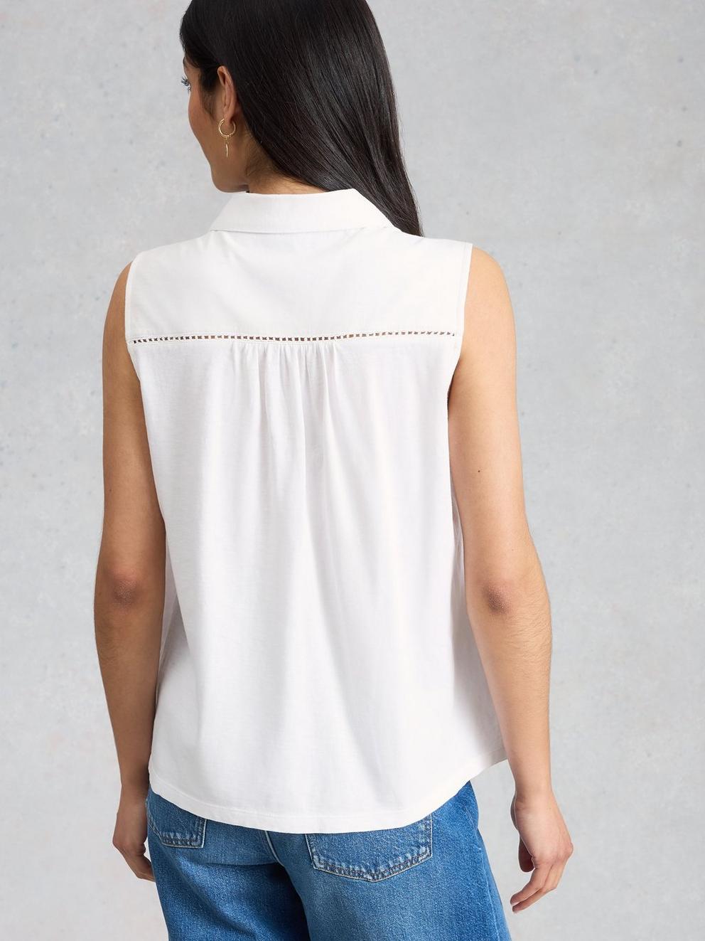 AMY EMB SLEEVELESS SHIRT in BRIL WHITE - MODEL BACK