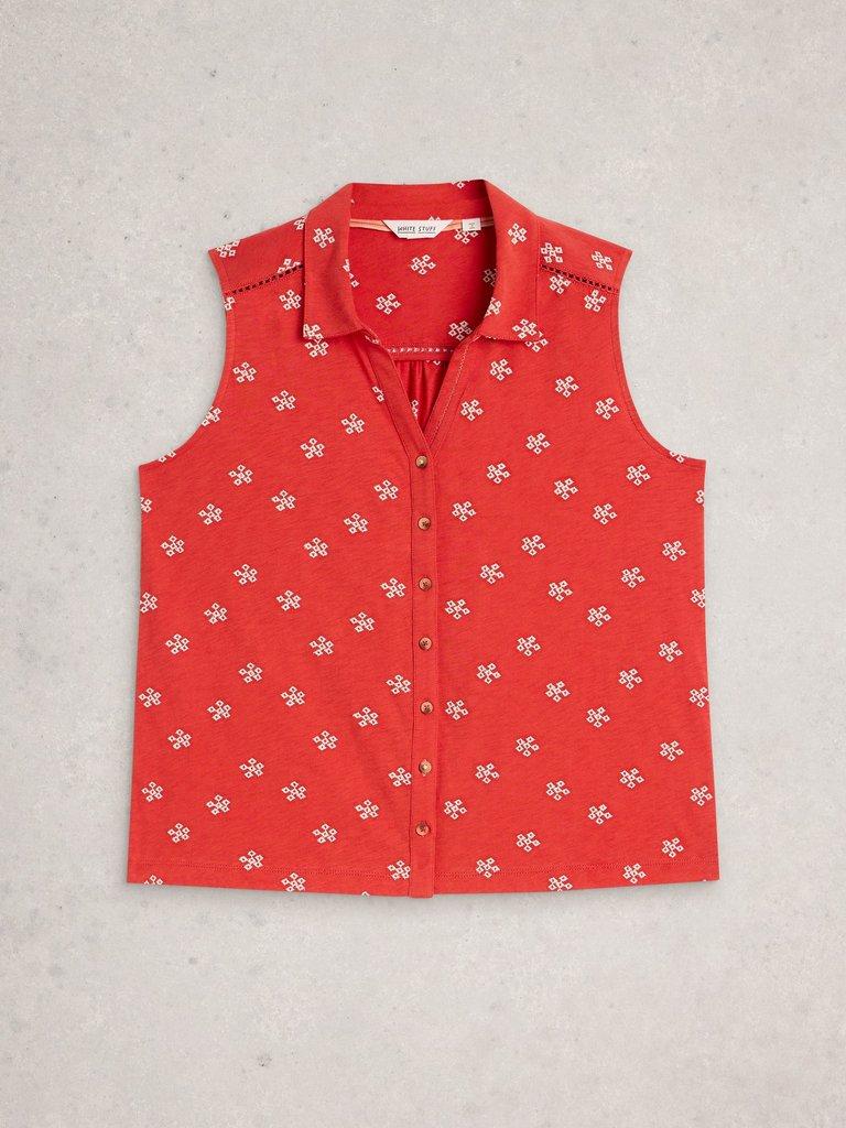 AMY EMB SLEEVELESS SHIRT in RED MLT - FLAT FRONT