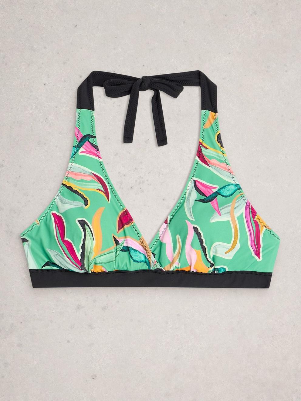 Sunshine Reversible Print Bikini Top in GREEN PR - FLAT FRONT