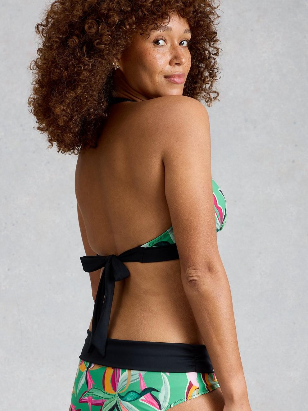 Sunshine Reversible Print Bikini Top in GREEN PR - MODEL BACK