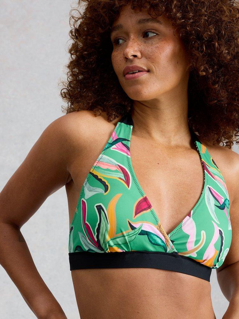 Sunshine Reversible Print Bikini Top in GREEN PR - MODEL DETAIL
