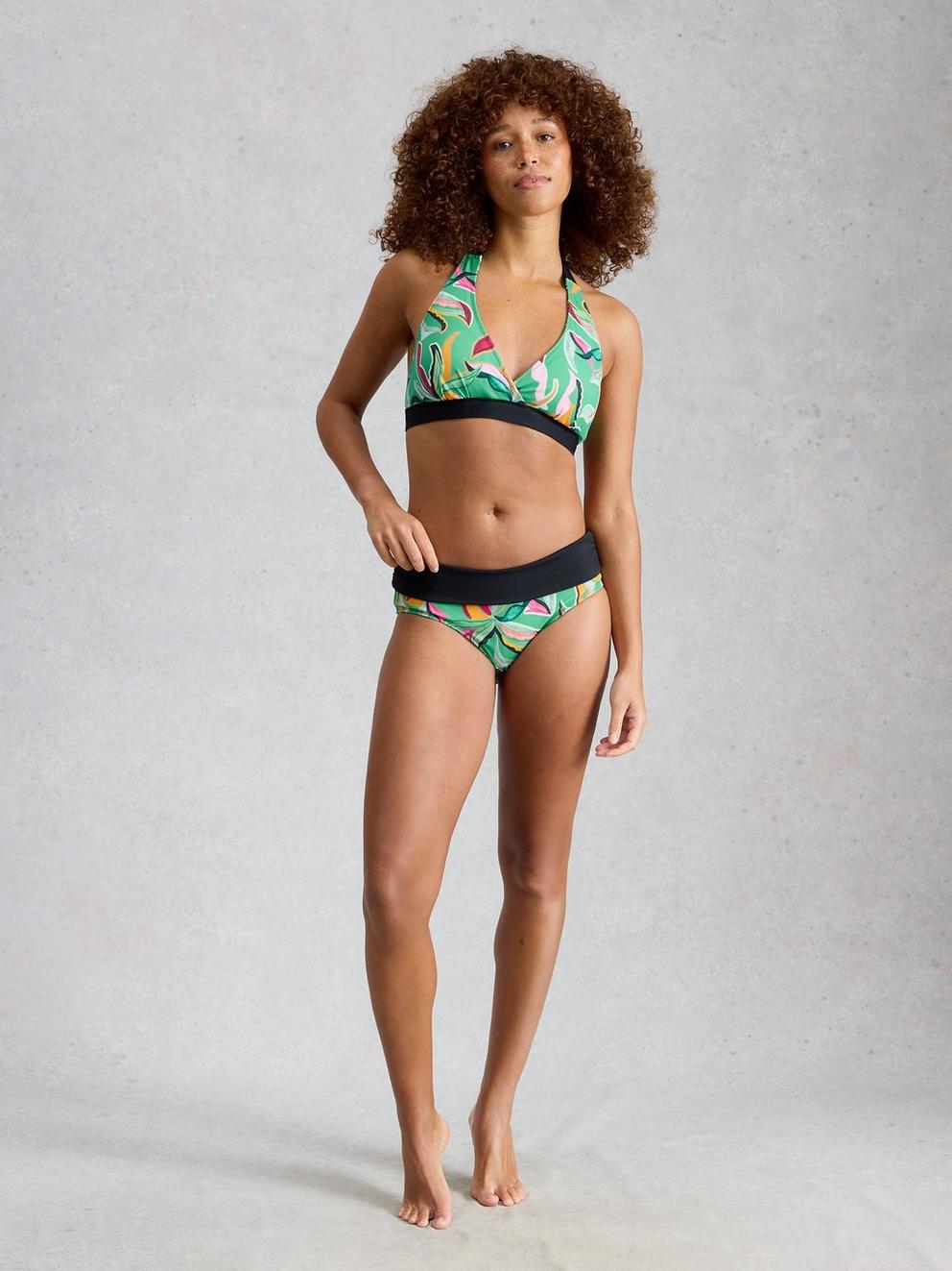 Sunshine Reversible Print Bikini Top in GREEN PR - MODEL FRONT