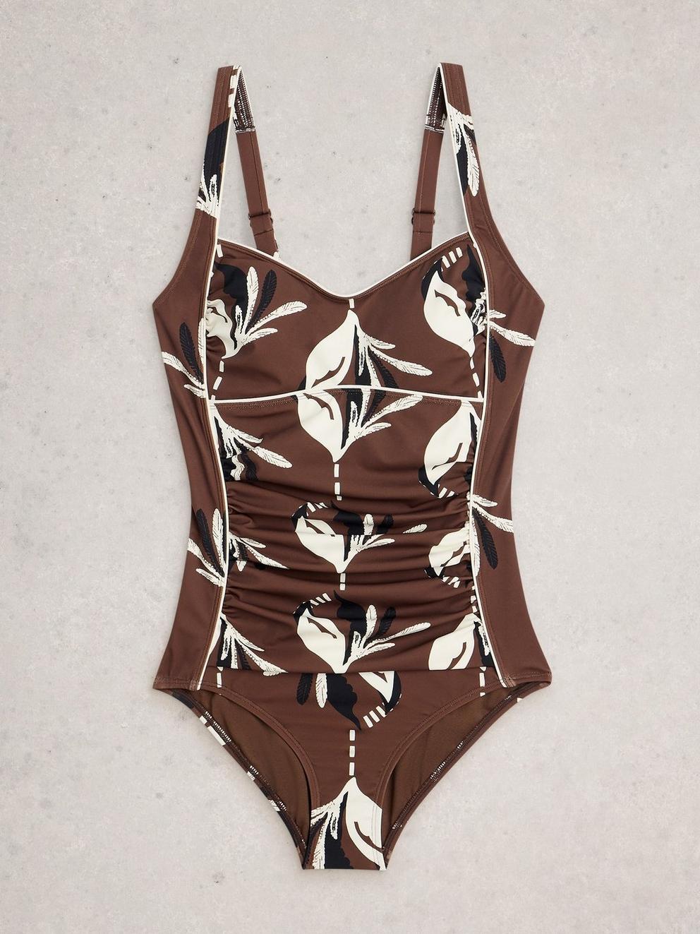 Splash Control Print Swimsuit in BROWN PR - FLAT FRONT