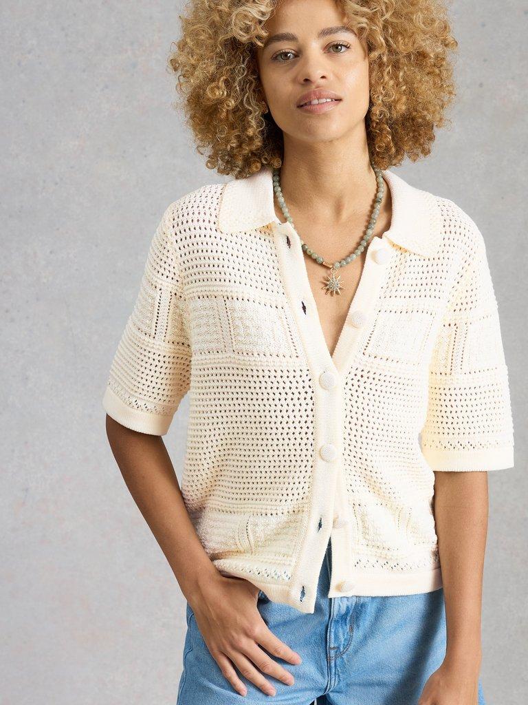 GEMIMA COLLAR CARDI in PALE IVORY - MODEL BACK