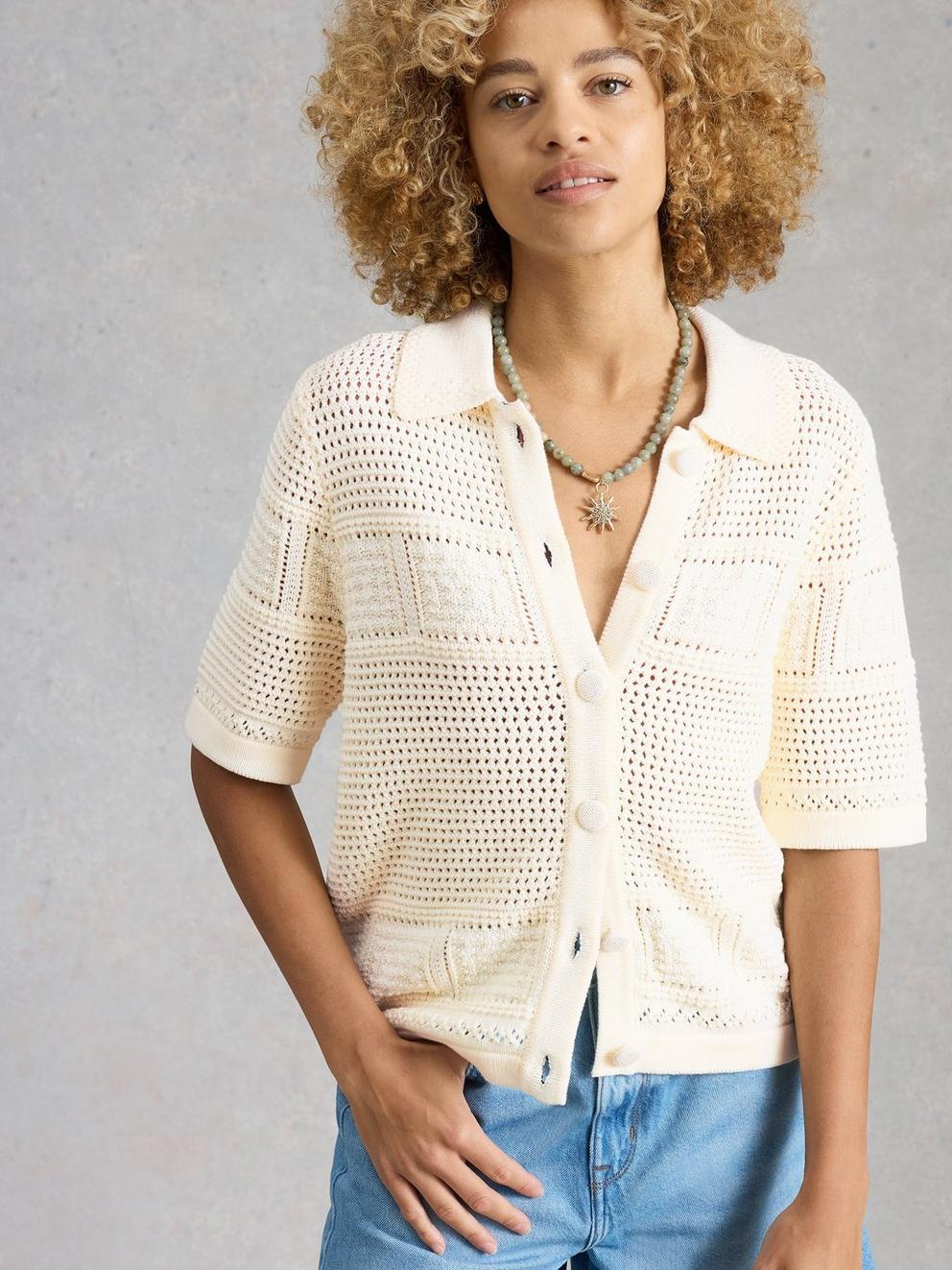 GEMIMA COLLAR CARDI in PALE IVORY - MODEL BACK