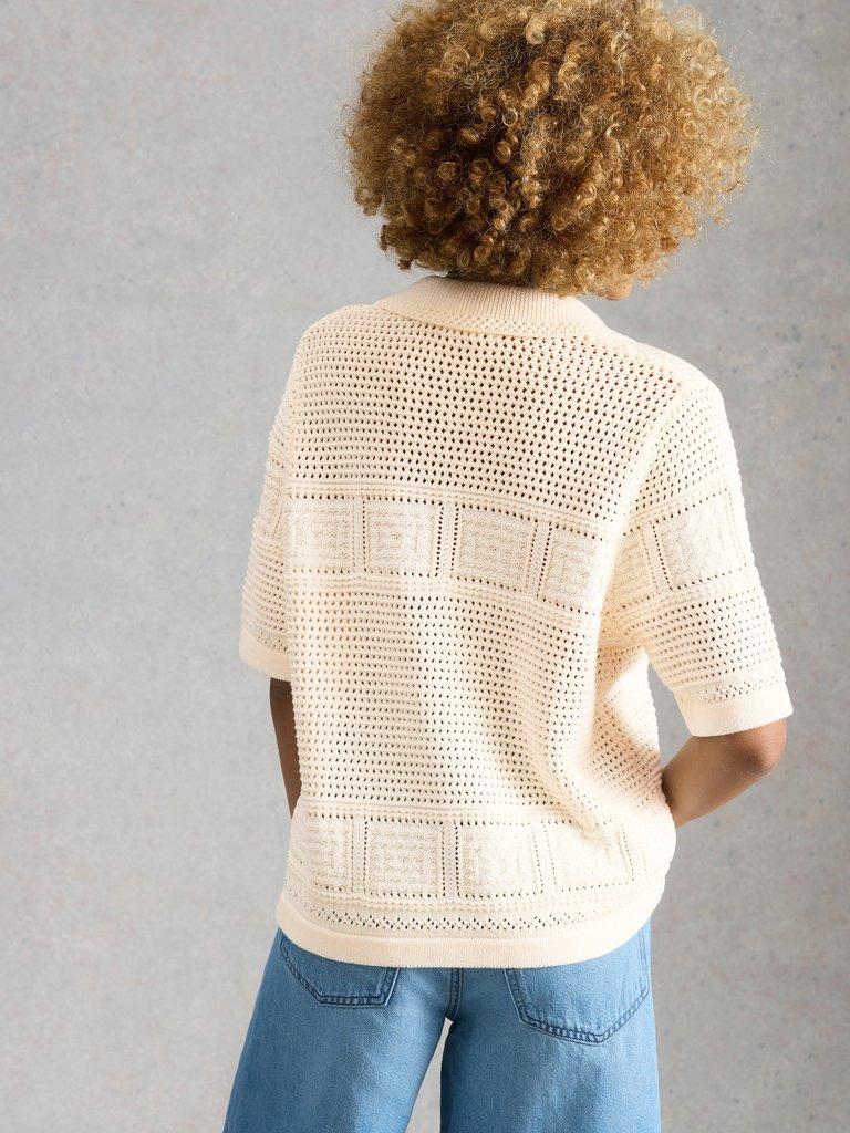 GEMIMA COLLAR CARDI in PALE IVORY - MODEL DETAIL