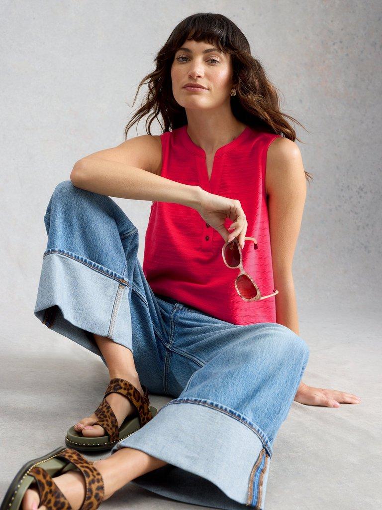 NORA NOTCH VEST in BRT PINK - LIFESTYLE