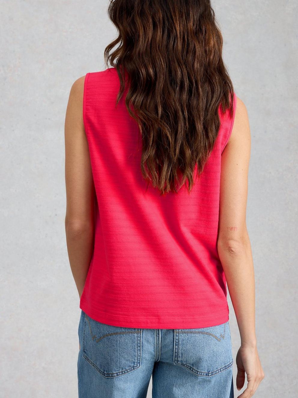NORA NOTCH VEST in BRT PINK - MODEL BACK