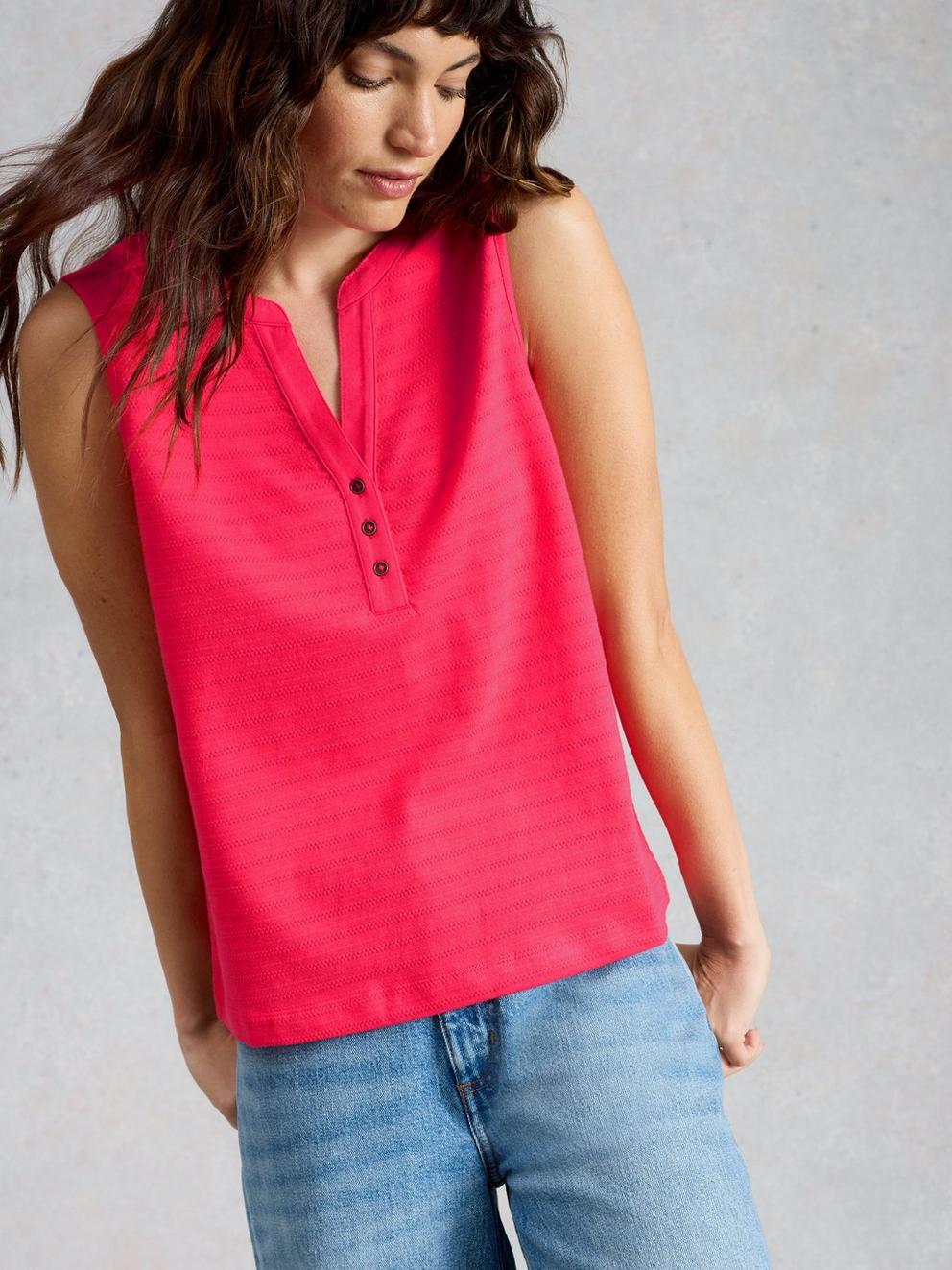 NORA NOTCH VEST in BRT PINK - MODEL DETAIL