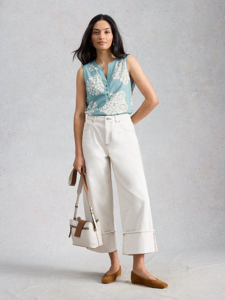 NORA NOTCH VEST in TEAL PR - MODEL FRONT