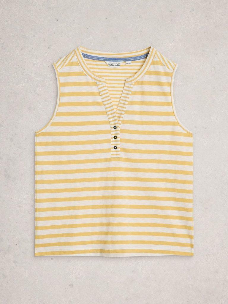NORA NOTCH STRIPE VEST in YELLOW MLT - FLAT FRONT